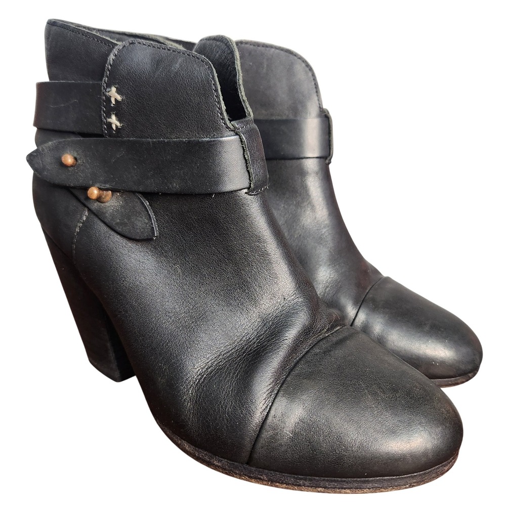 Rag & Bone black leather heeled ankle boots block heel US Size 6 - Picture 2 of 8